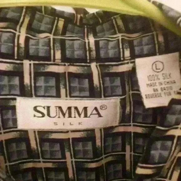 Summa 100% silk short sleeve “basket weave” button down shirt mens large - Picture 2 of 3